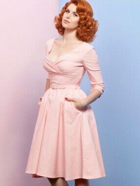 M Pinup Couture Pin Up Girl Clothing Pug Laura Byrnes Erin Swing Dress Soft Pink